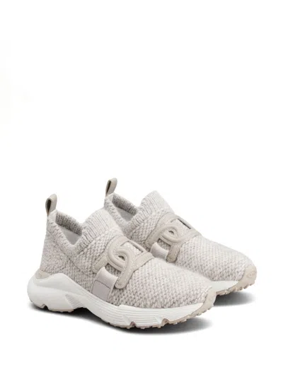 Tod's Knitted Sock Sneakers With Front Logo In Gray