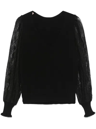 Twinset Twin-set Black Dual-use Lace Sleeve Sweater
