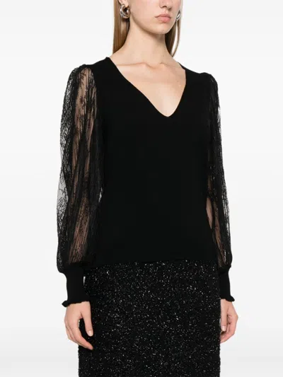 Twinset Twin-set Black Dual-use Lace Sleeve Sweater