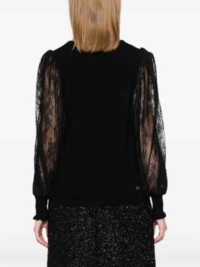 Twinset Twin-set Black Dual-use Lace Sleeve Sweater