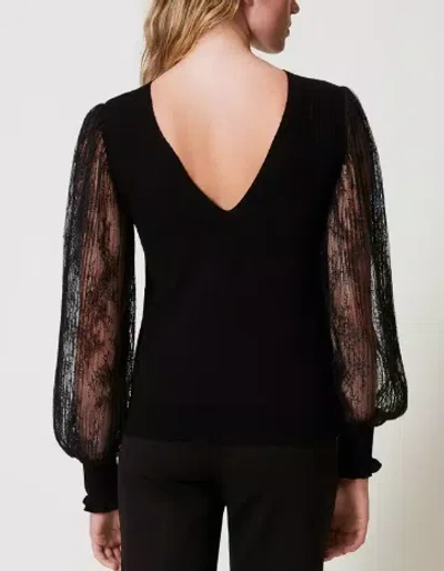 Twinset Twin-set Black Dual-use Lace Sleeve Sweater