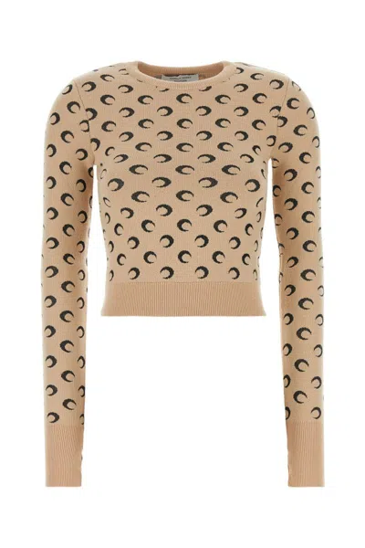Marine Serre Women Moon Jacquard Knit Fitted Sweater In Brown