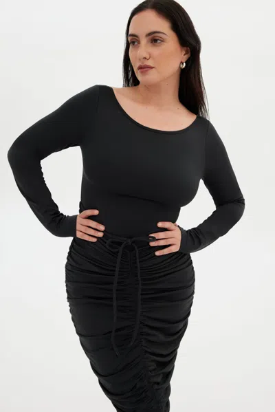 Girlfriend Collective Black Andi Ruched Midi Dress