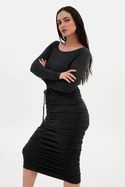 Girlfriend Collective Black Andi Ruched Midi Dress