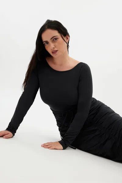Girlfriend Collective Black Andi Ruched Midi Dress