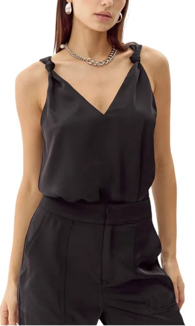 Greylin Kassi Shoulder Knot Satin Top In Black In Black