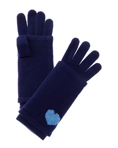 Hannah Rose 3-in-1 Lurex Mini Heart Intarsia Cashmere Gloves In Blue