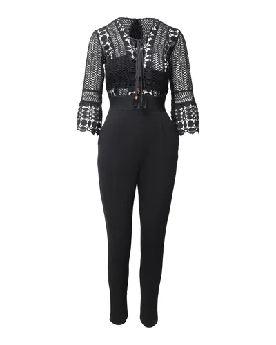Self-portrait Cropped Cutout Crepe Jumpsuit In Black
