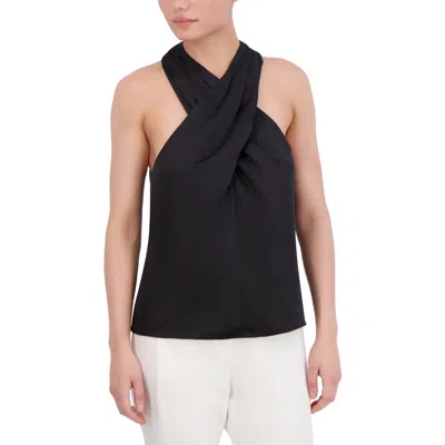 Bcbgmaxazria Twist Neck Sleeveless Halter Knit Top In Black