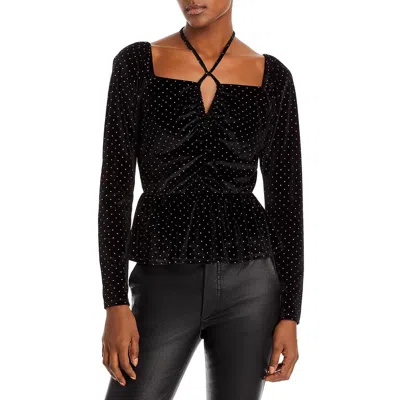 Aqua Womens Velvet Dot Print Peplum Top In Black