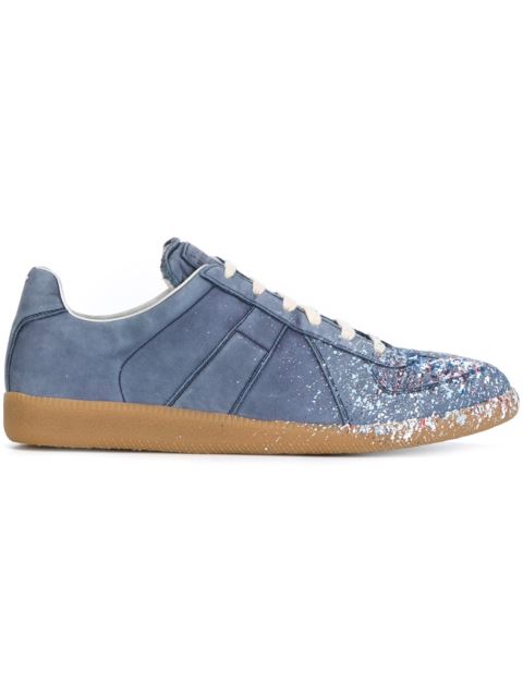 Maison Margiela Replica High-top Paint-effect Leather Trainers In Dusty ...