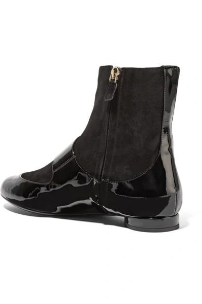 Shop Lanvin Paneled Patent-leather And Suede Boots