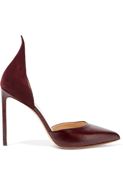 Francesco Russo Snakeskin And Suede Point-toe Pumps In Burgundy