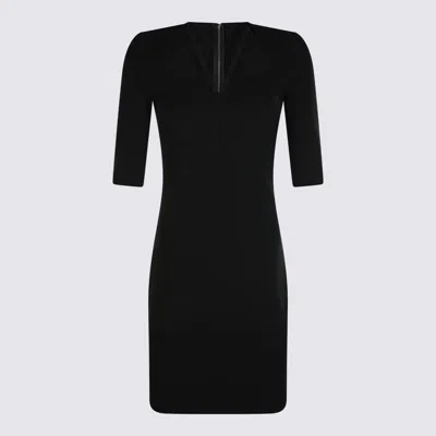 Dolce & Gabbana Black Mini Dress With Short Sleeves And Neckline Detail In Viscose Blend Woman In Black