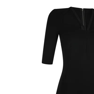 Dolce & Gabbana Black Mini Dress With Short Sleeves And Neckline Detail In Viscose Blend Woman In Black