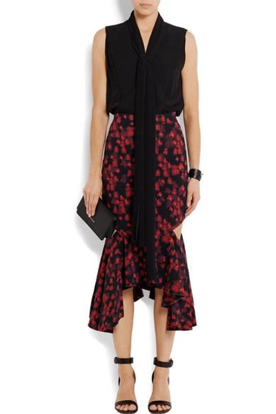 Shop Givenchy Cutout Ruffled Midi Skirt In Floral-print Stretch-satin