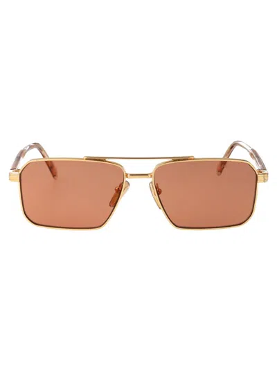 Prada Logo-engraved Rectangle-frame Sunglasses In 5ak07v Gold
