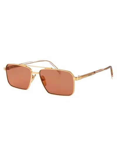 Prada Logo-engraved Rectangle-frame Sunglasses In 5ak07v Gold