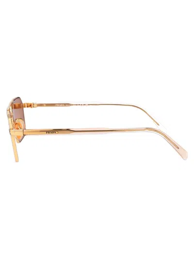 Prada Logo-engraved Rectangle-frame Sunglasses In 5ak07v Gold