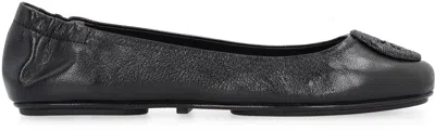 Tory Burch Logo-plaque Leather Ballerina Pumps In Black