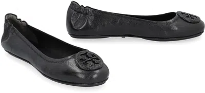 Tory Burch Logo-plaque Leather Ballerina Pumps In Black