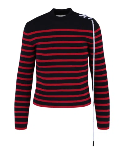 Palm Angels Striped Knit Sweater In Red