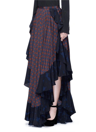 Shop Lanvin Ruffle Trim Foulard Print Silk Skirt