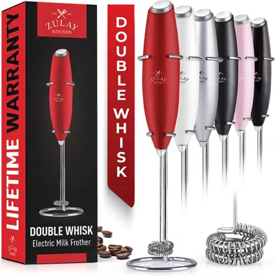 Zulay Kitchen Handheld High Powered Double Whisk Milk Frother In Red