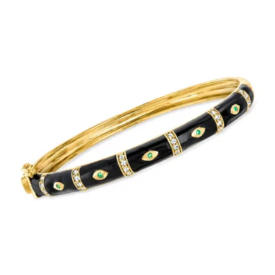 Ross-simons White Topaz Evil Eye Bangle Bracelet With Emerald Accents And Black Enamel In 18kt Gold Over Sterlin In Black