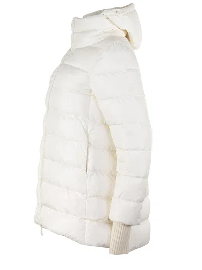 Herno White Down Jacket With Drawstring Hood In Tech Fabric Woman In White