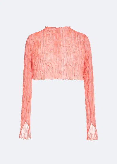 Lapointe Pleated Georgette Crop Top In Hot Coral/lotus