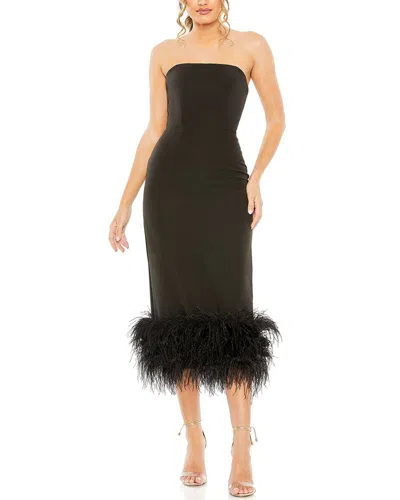 Mac Duggal Strapless Column Dress With Feather Trim In Black