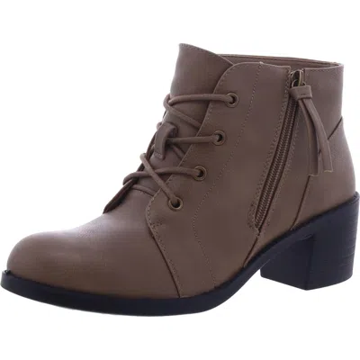Easy Street Becker Womens Faux Leather Block Heel Ankle Boots In Brown