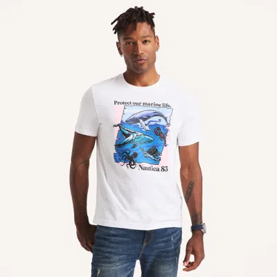 Nautica Mens Marine Life Graphic T-shirt In White