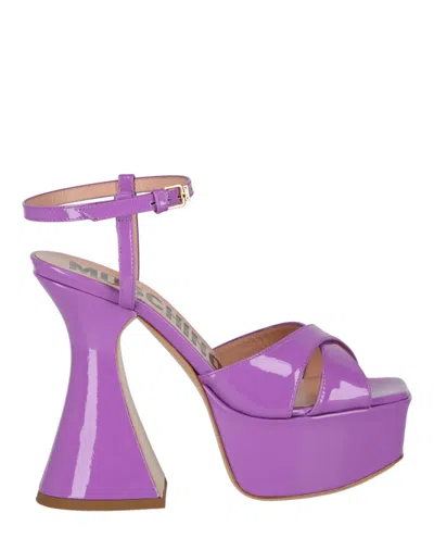 MOSCHINO PATENT LEATHER PLATFORM HEELED SANDALS 