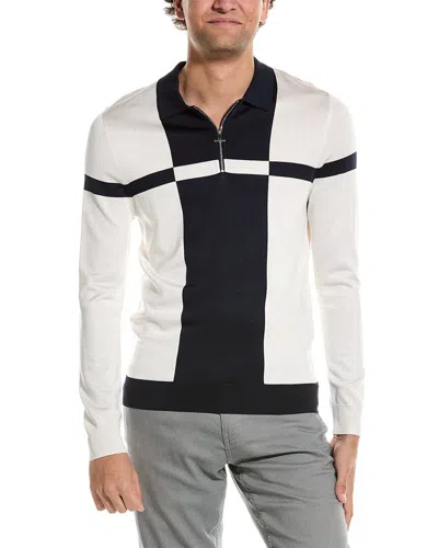 Reiss Ecru/navy Langland Slim Fit Colourblock Half-zip Neck Jumper In Beige