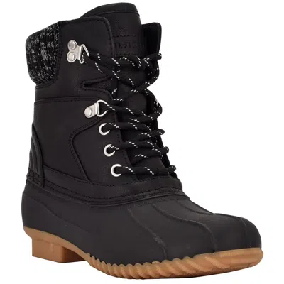 Tommy Hilfiger Rainah Womens Ankle Lace Up Rain Boots In Black