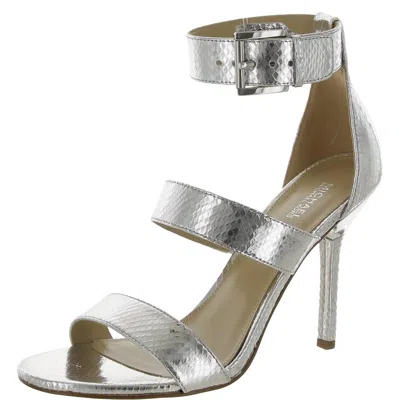 Michael Michael Kors Amal Womens Leather Ankle Strap Heels In Silver