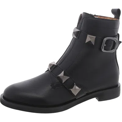 All Black Pyramid Womens Leather Studded Booties In Black