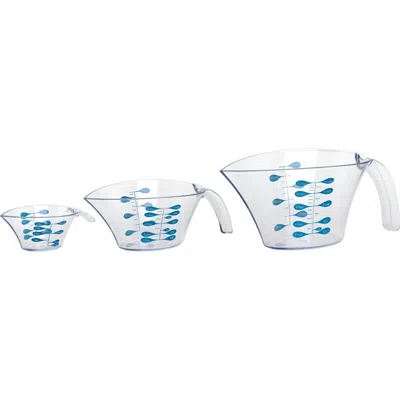 Trudeau Bpa Free 3 Piece Measuring Cup Set, 1/4-cup, 1-cup, 2-cup, Clear In Blue