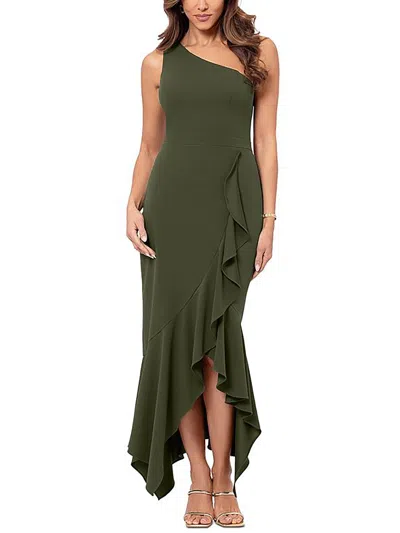 Xscape One-shoulder Asymmetric Hem Gown In Green