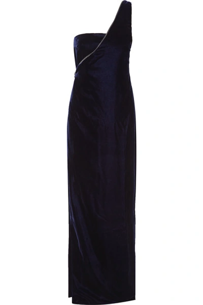 Tom Ford One-shoulder Velvet Column Gown, Midnight In Blue