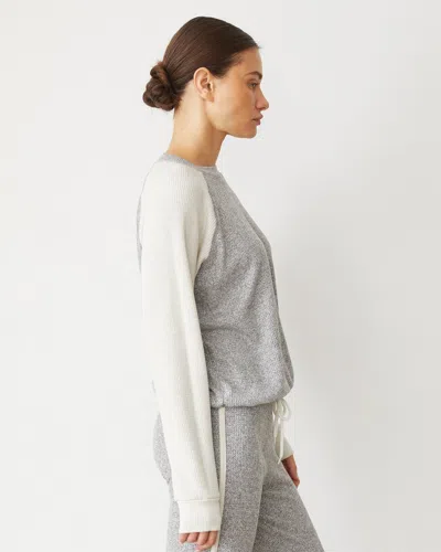 Monrow Brushed Thermal Color Block Raglan In Heather/ash