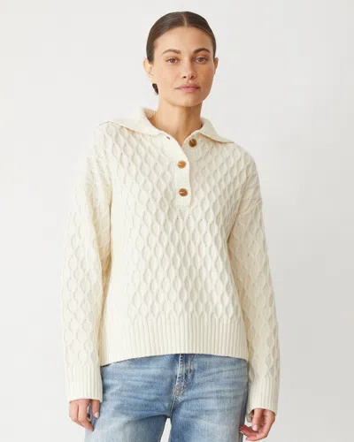 Monrow Cable Knit Polo Sweater In Ivory