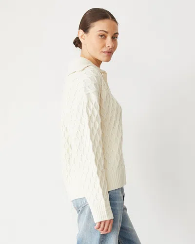 Monrow Cable Knit Polo Sweater In Ivory