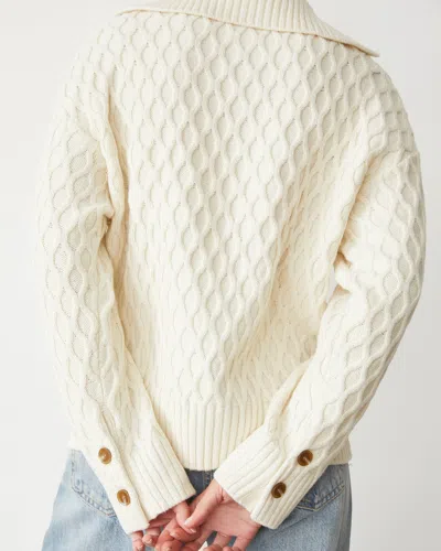 Monrow Cable Knit Polo Sweater In Ivory