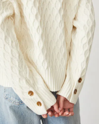 Monrow Cable Knit Polo Sweater In Ivory