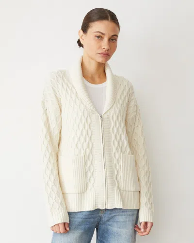Monrow Cable Knit Zip Cardigan In Ivory