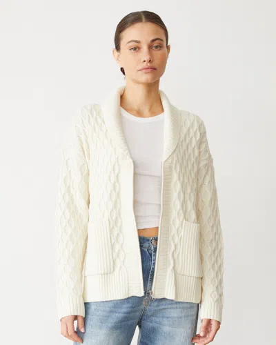 Monrow Cable Knit Zip Cardigan In Ivory