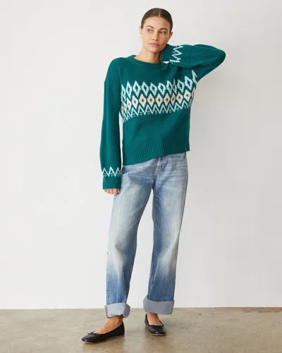 Monrow Wool Fair Isle Crew Neck Sweater In Forest